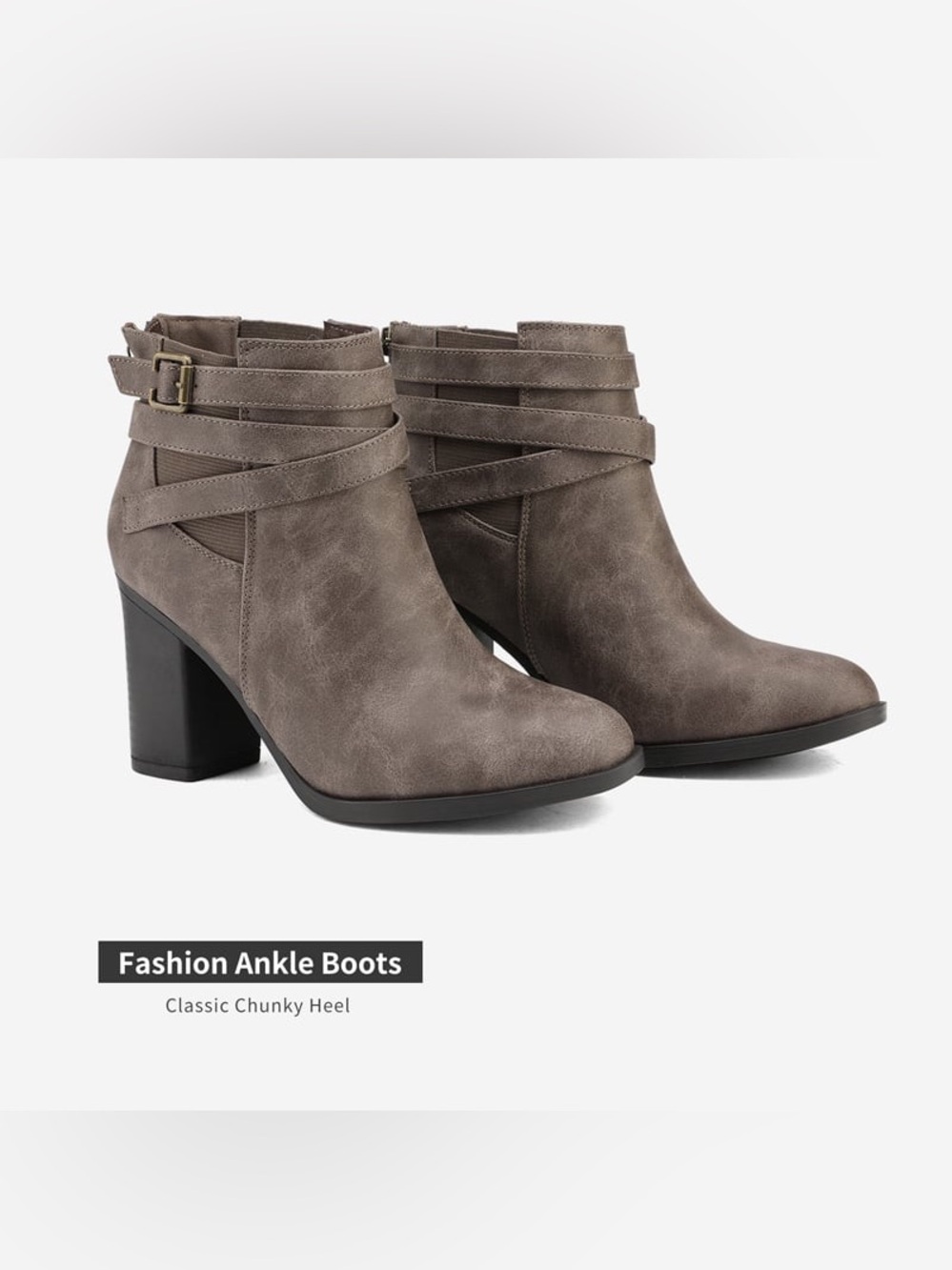 Stacked Mid Heel Chunky Ankle Booties